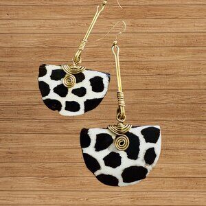 Handmade Giraffe-Print Horn Earrings – Kenyan Brass Accents